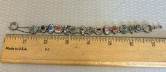50s Vintage Victorian Revival Jeweled Slide Charm Bracelet Silvertone Enamel 7”