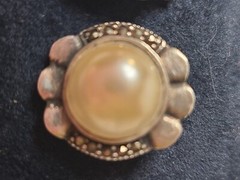 Sterling Silver Pearl Marcasite Post Pierced Earrings Vintage Estate .75in