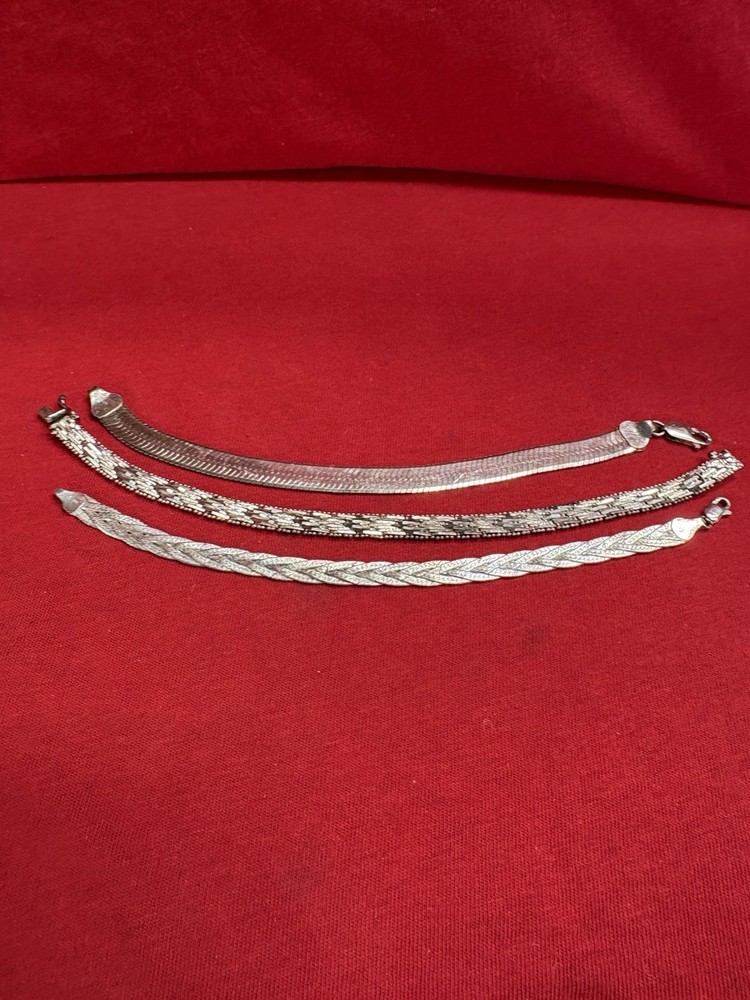 Vintage Sterling 925 Lot (3) Bracelets 2Italy,1Canada, 3 Sizes See Pics Used