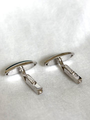 Vintage Sun Eagle Cufflinks Silver Tone Large Oval Likely Malachite Japan⁠