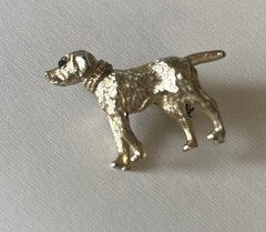 Vintage Signed LEM Green Eyed Dog Brooch Pin Gold Tone
