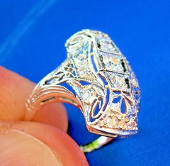 Originbal EARTH MINED DIAMOND ART Deco Engagement Ring Antique PLATINUM Filigree