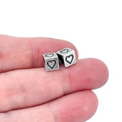 Vintage Sterling Silver 925 Heart Cube Spacer Charm Beads Pair