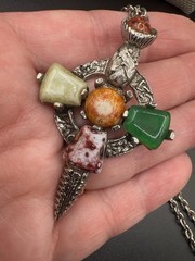 VTG Celtic Scottish Cross Pendant Necklace Multicolor Glass Stones 22″ inch