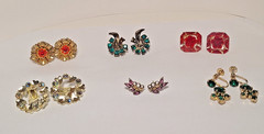 Lot of 5 Vintage Unbranded Rhinestone & 1 Gemstone Fashion Earrings