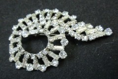High End Prong Set Clear Rhinestone Brooch w/Baguette Stones Silver Tone Swirly