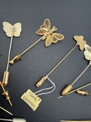 Lot Of Gold Tone Stick Pins – Butterflies Flower Garden Cloisonné One Monet B7