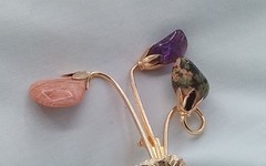 NATURAL STONE ATLANTISITE PURPLE AMETHYST PEACH MOONSTONE CABOCHON BROOCH FLORAL