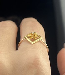 ATQ Vtg 10k Yellow Gold Diamond Ring Brooch Conversion Flower in Square sz 10