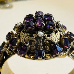 Sandor Amethyst Marquise Rhinestone & Pearls Ornate Sprung & Hinged Bracelet