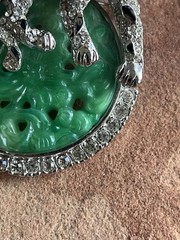 Beautiful Vintage KENNETH LANE Asian Leopard Jade Glass Rhinestone Brooch/Pin