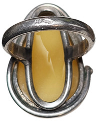 ESTATE VINTAGE STERLING SILVER EGG-YOLK BALTIC AMBER RING SIZE 5.5-FREE USA SHIP