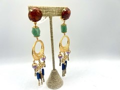 VTG Chandelier Gemstone Bead Pierced Earrings Saks Fifth Ave NOS RO-DO 1980s