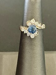 14KY 1.06CT Blue Sapphire 0.60CTW Diamond Ring Size 4.5 (Q112)