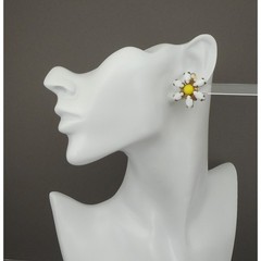 Vtg 50s Glass Daisy Jewelry Set Flower Clip On Earrings Brooch Pin Yellow White