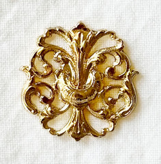 Jewelry Stamping – French raw brass floral cartouche w/14K gold plate – 16 pcs.