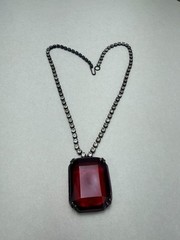 Kenneth Jay Lane Huge Red Glass Pendant Crystal Tennis Chain Necklace KJL