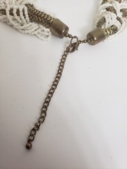Vtg 1980-90s Statement White Beads/ Gold Metal Bib Braided Neclace Chunky Boho