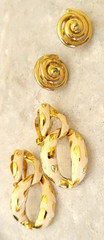 Retro Gold Tone Clip-On Earrings Sphinx Drop & Spiral Button VTG