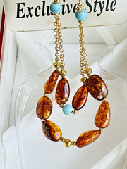 Natural Baltic Amber Necklace With Turquoise 14K Gold Filled