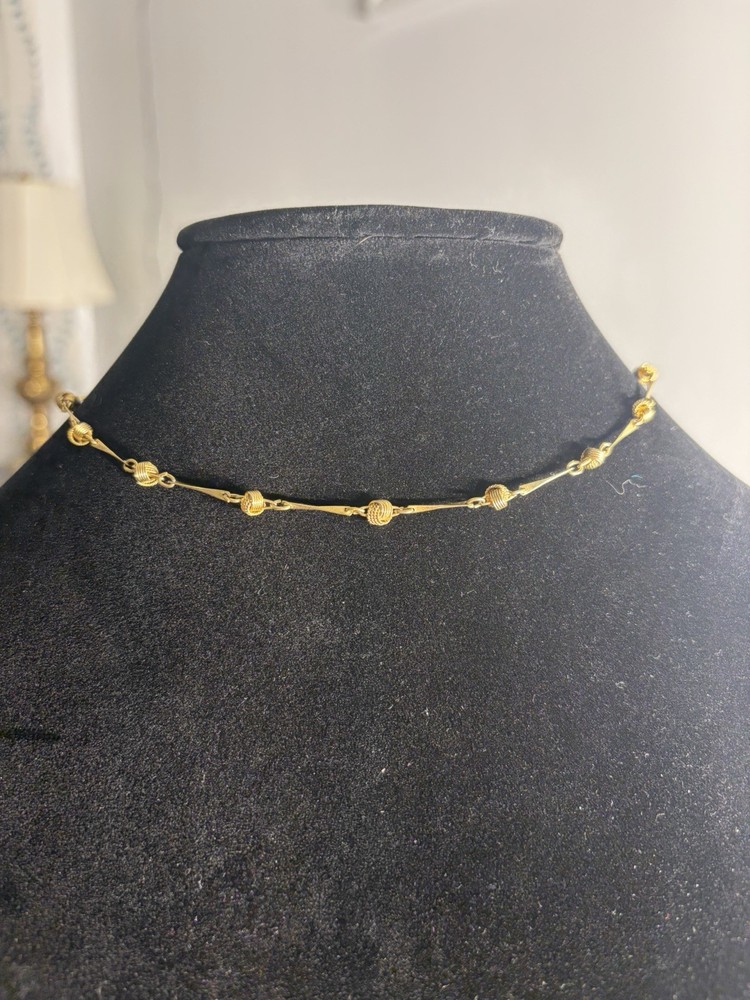 Gold Tone Yellow Gold Metal Station Bar Link Chain Necklace 15in No Stone