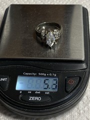 Signed ring, Korea 925 And Other Symbols, Clear Gems Marquis/Round Sz 6