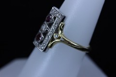 18K Two-Tone VINTAGE 3 Stone Ruby & 0.66ctw SI1/I Diamond Ring Size 7.5- 13945