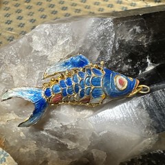 Vintage Koi Fish Cloisonne Blue White Pink Articulated Enamel Ornament Pendant