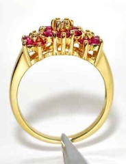 Vintage Flower Ring 14K Yellow Gold Plated Round Tester Pass Moissanite & Ruby
