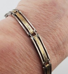 925 KI Two Tone Bar Link Bracelet 7in Unisex Sterling Silver 15g Vermeil Italy