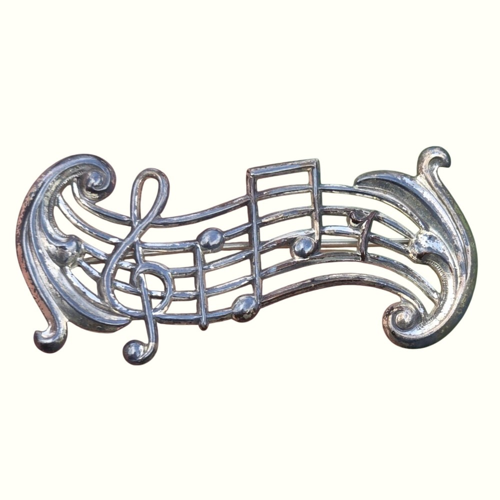 Antique Musical Notes Brooch Sterling silver Art Deco Jewelry Musician gift 5 g