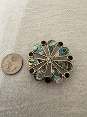 Brooch – Vintage Pin – Abalone and Metal Alloy – “Alpaca Mexico”