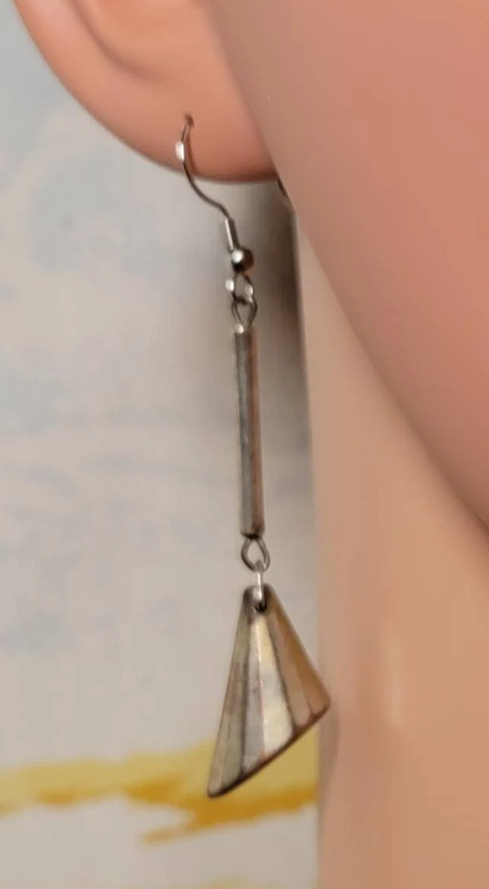 Chic Rustic Silvertone 3″ Long Earrings New French Ear Wires Antiqued Rod & Cone