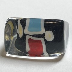 Vintage Acrylic Lucite Cocktail Ring Size 6 6.5 Black White Geometric Hand Made