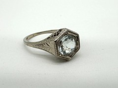 Antique Art Deco Belais 18k White Gold Ring Wedding Engagement Size 7