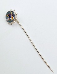 Micromosaic Stick Pin Bird Antique Silver Italy