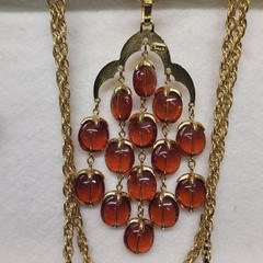 ALFRED PHILIPPE CROWN TRIFARI ROOT BEER 3 STRAND WATERFALL NECKLACE Set W/Extras