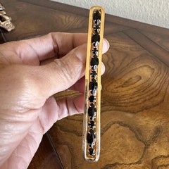 Vintage Art Deco Bar Brooch 3.5″ Gold Plated Black Crystals Round Oval Shape