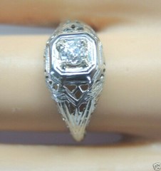 Antique Art Deco Engagement 18K White Gold Ring Size 6 UK-L1/2 EGL USA
