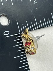 Vintage AVON Stud Earrings Christmas Bulb Ornament Red Clear Rhinestones