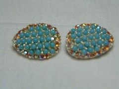 vtg set of faux Turquoise beads pinkish ab crystals silver plated scatter pins
