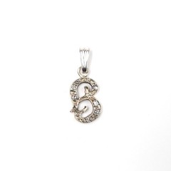 14K Solid White Gold Letter B Initial Diamond Pendant Necklace, Seven Diamonds