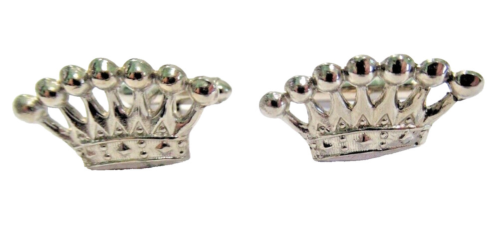 MID CENTURY VINTAGE MEN’S CUFFLINKS SILVER TONE CROWN