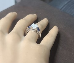 Platinum Vintage Engagement Ring 1.71ct.Natural Round Diamond Blue Sapphire Pear