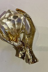 Vintage Jeweled Hand Brooch Unsigned Coro ? Red / Clear Rhinestones
