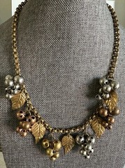 Vintage Grape Cluster And Leaves Chrome Brass And Copper Necklace Art Deco