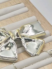 Vintage Italy 925 Sterling Silver Bow Ribbon Necklace Brooch Convertible 17″