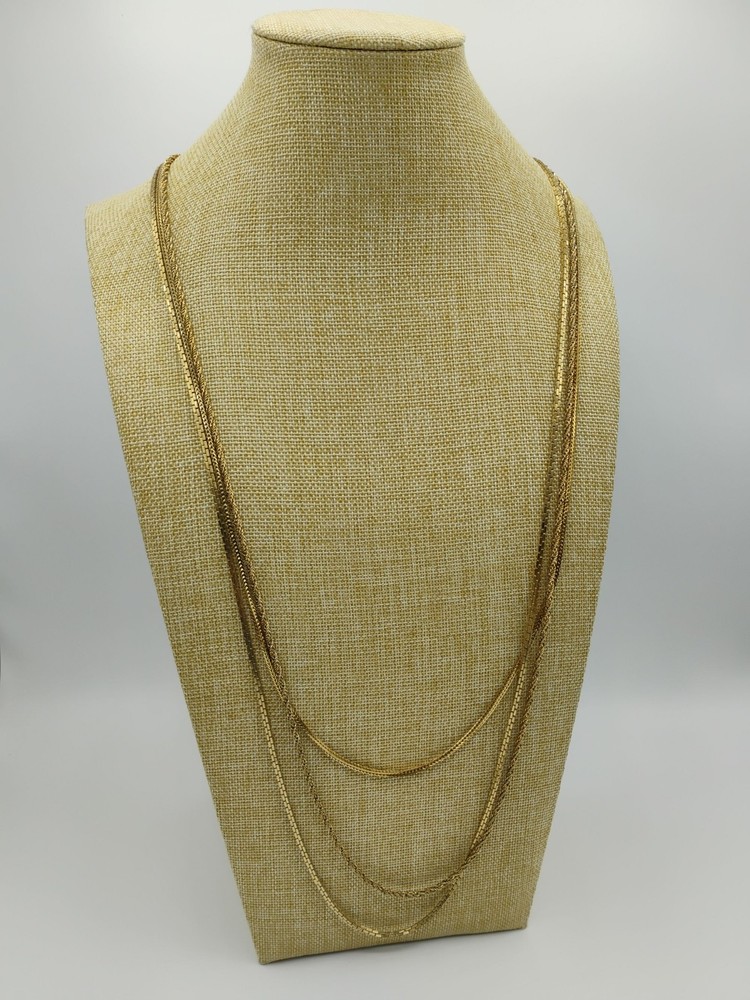 32″-34″Monet Gold Tone Triple Strand Layered Chain Statement Necklace