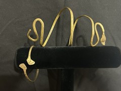 Vtg Egyptian Revival Brass Jewelry Lot Pharaoh Bypass Cuff & Snake Arm Coil Set