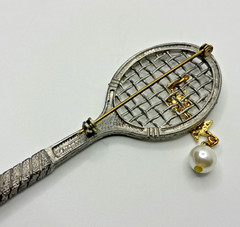 Vintage Tennis Brooch Pin Lot Avon Sports Racket Faux Pearl Gold Silver Tone 3